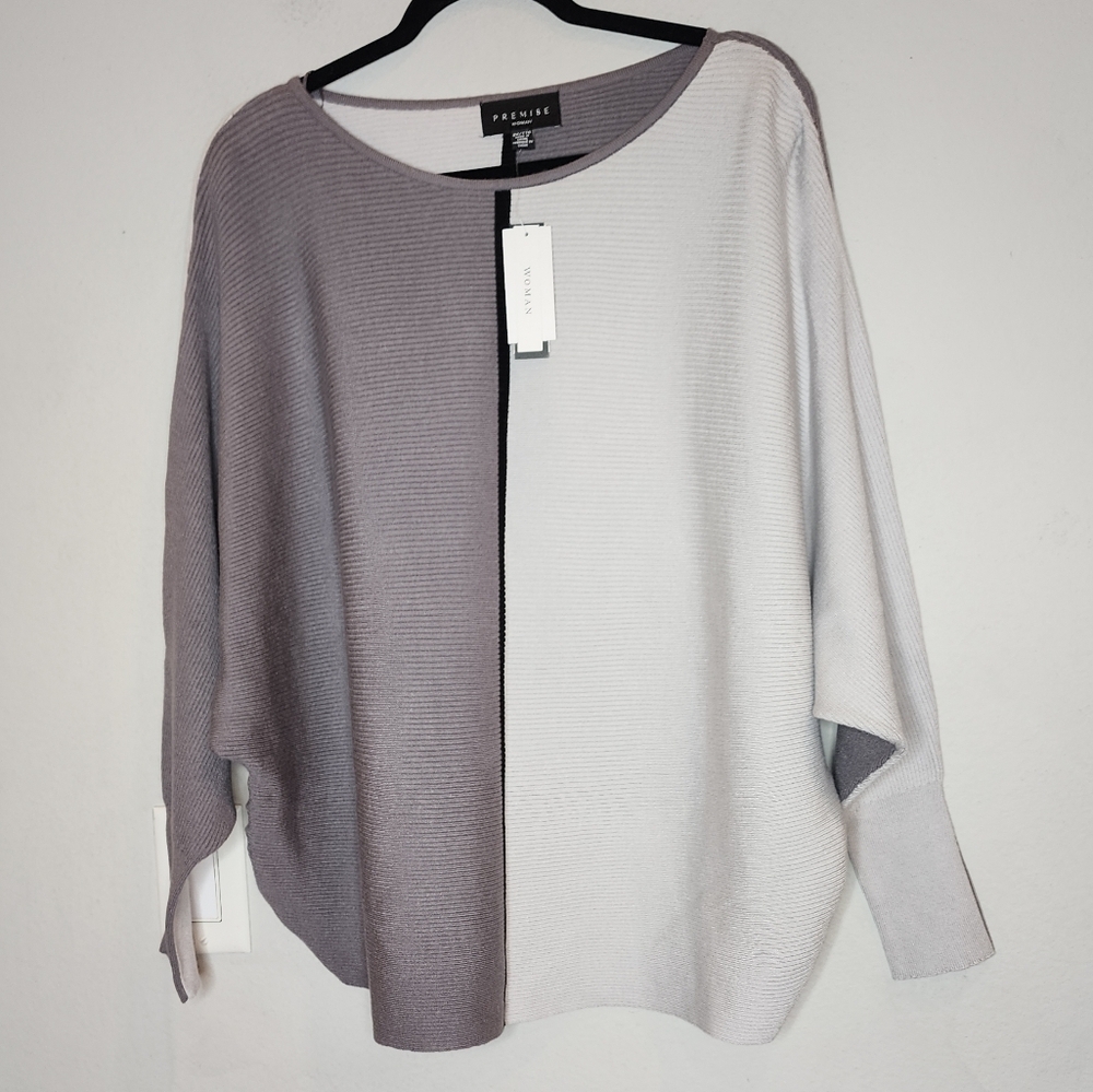 NWT Premise Boatneck Grey Colorblock Pullover Sweater Viscose Blend 2X